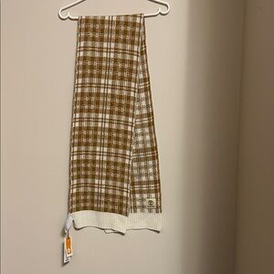 Timberland 100% acrylic tan/white knit scarf new with tags   64”x9.5”